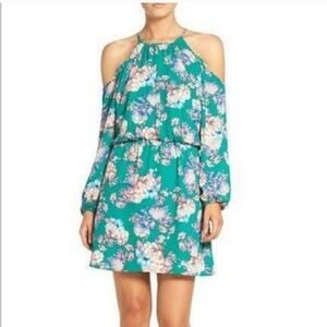 Charles Henry Green Floral Cold Shoulder Dress